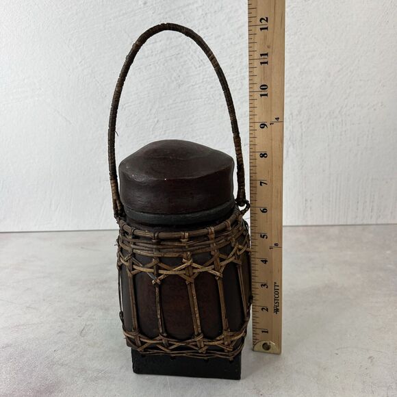 Asian Lacquered Wood And Bamboo Tea Rice Storage Box Home Decor - Picture 11 of 15